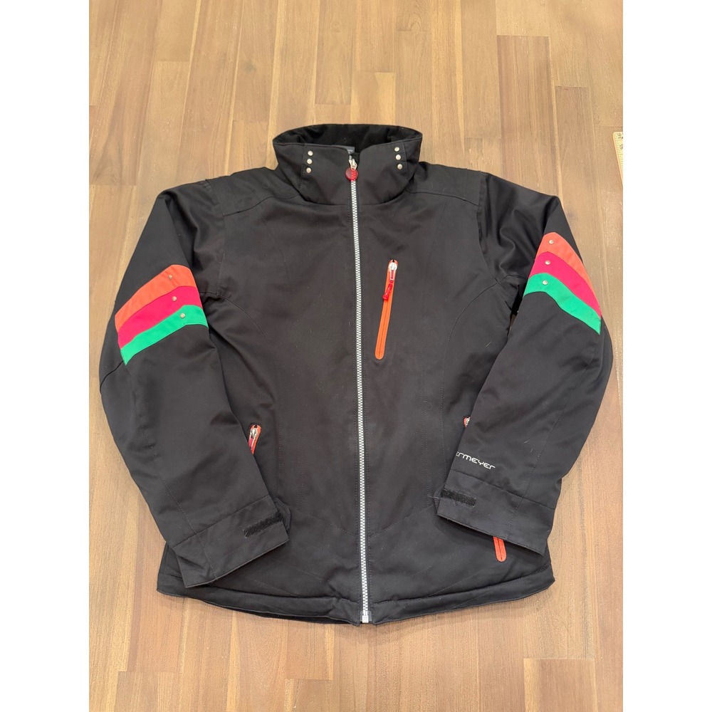 Obermeyer Juniors 16 Insulated Ski Jacket Black Neon‎ Stripe Retro Style 11326